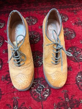 Jeffrey Campbell Tan Suede Wingtip Brogues with Lace-Up Detail